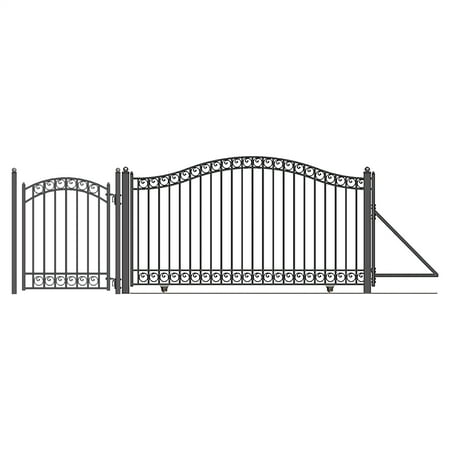 ALEKO Steel Sliding Driveway Gate - 16 ft with Pedestrian Gate - 5 ft - DUBLIN Style