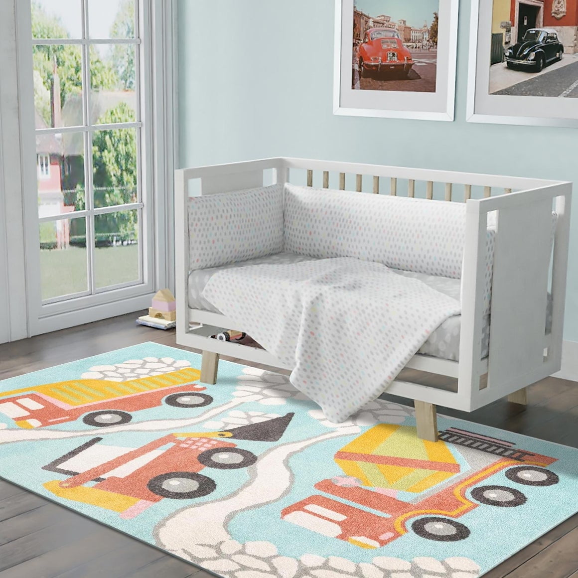 Unique Loom Whimsy Kids Collection Area Rug - Trucks (2 2 x 2 11 Rectangle Teal/Ivory) Perfect For Kids Bed Room/Nursery Room/Living Room/Class Room/Play Room
