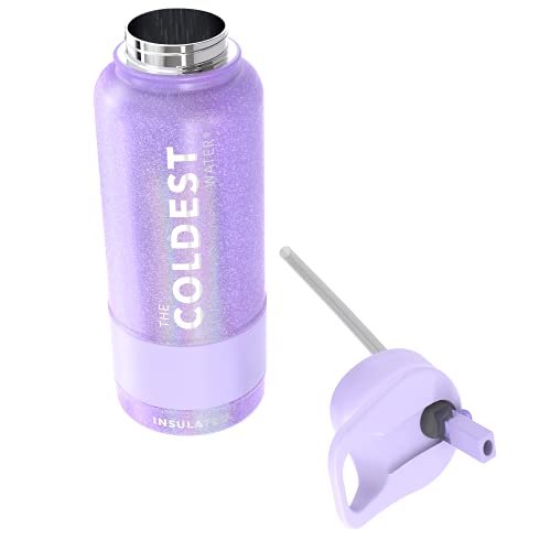 COLDEST Sports Water Bottle - 32 oz (Straw Lid), Leak Proof, Vacuum Insulated Stainless Steel, Hot Cold, Double Walled, Thermo Mug, Metal Canteen(32 oz, Saturns Moon Purple Glitter) The Coldest Water Ver descripción
