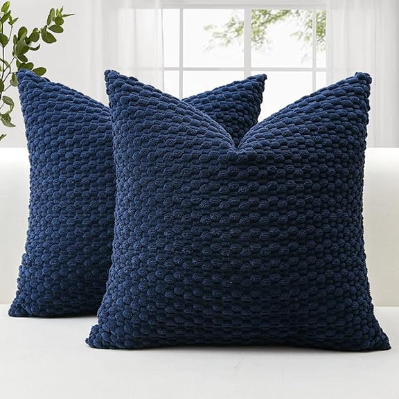 Eryueer Corduroy Soft Decorative Cushion Covers 40x40 cm Set of 2 Decorative Throw Pillow Covers with 3D Bubble Texture Pillowcase for Couch Sofa Bedroom Soft Cushion Case for Home Decor (Navy Blue)
