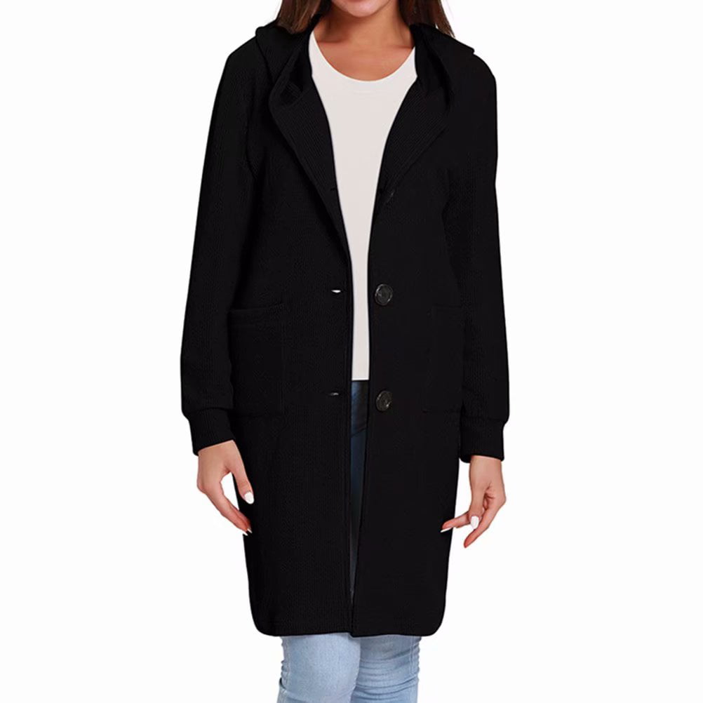 Ladies long black hooded cardigan jacket