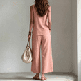 thumbnail image 5 of Linen-Blend Sleeveless Tank Top & Wide Leg Pants Two Piece Set for Women, Square Neck Loose Fit Palazzo Lounge Outfit - Solid Color Summer Casual Co-ord Pink S, 5 of 5