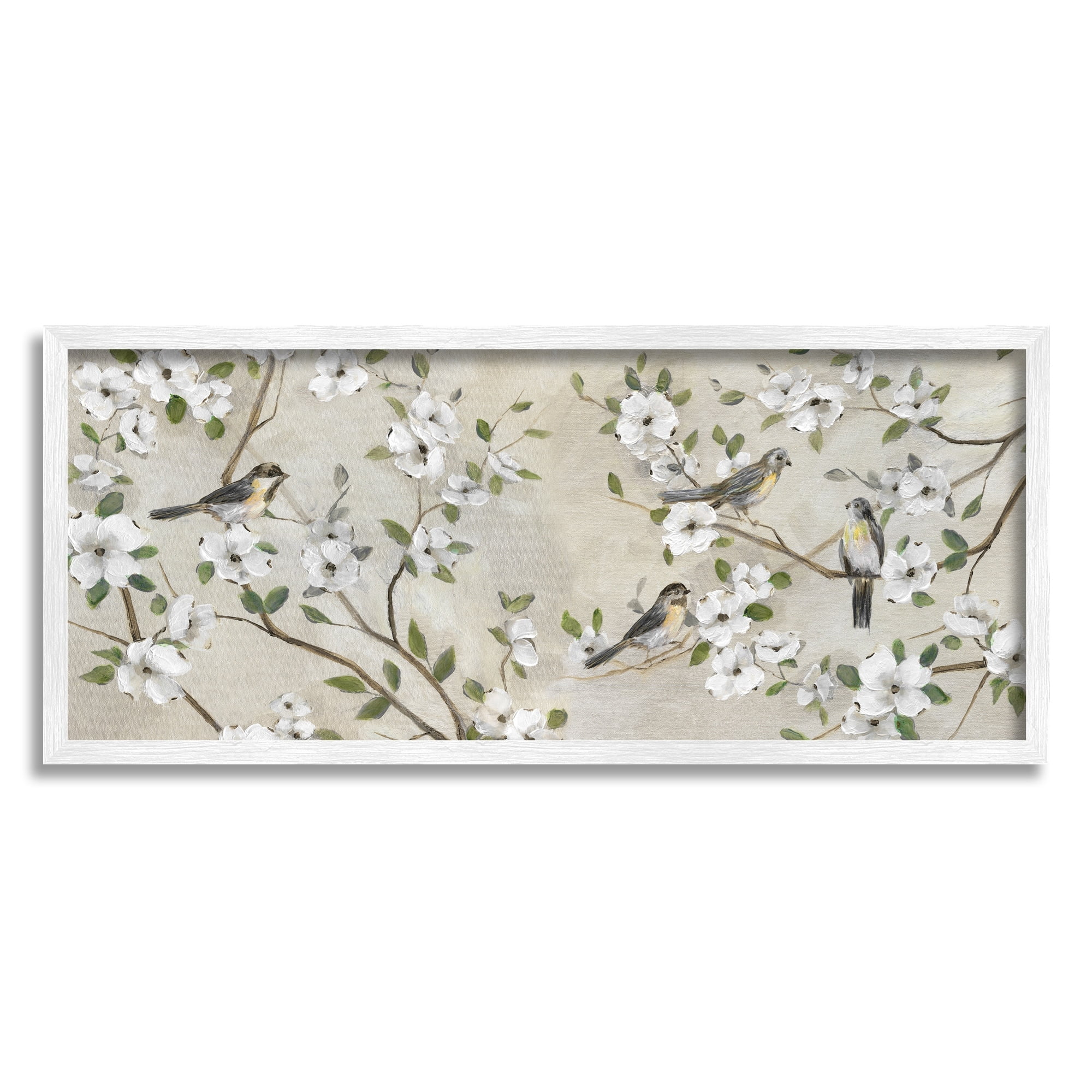 Stupell Industries Country Birds Soft White Floral Blossom Tree Branches, 30 x 13, Design by Nan