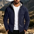 thumbnail image 2 of Men's Lightweight Raincoat Thicken Fleece Lined Softshell Jacket Waterproof Warm Windbreaker with Zip Pockets for Hiking Camping Outdoor, Navy, XXL, 2 of 10