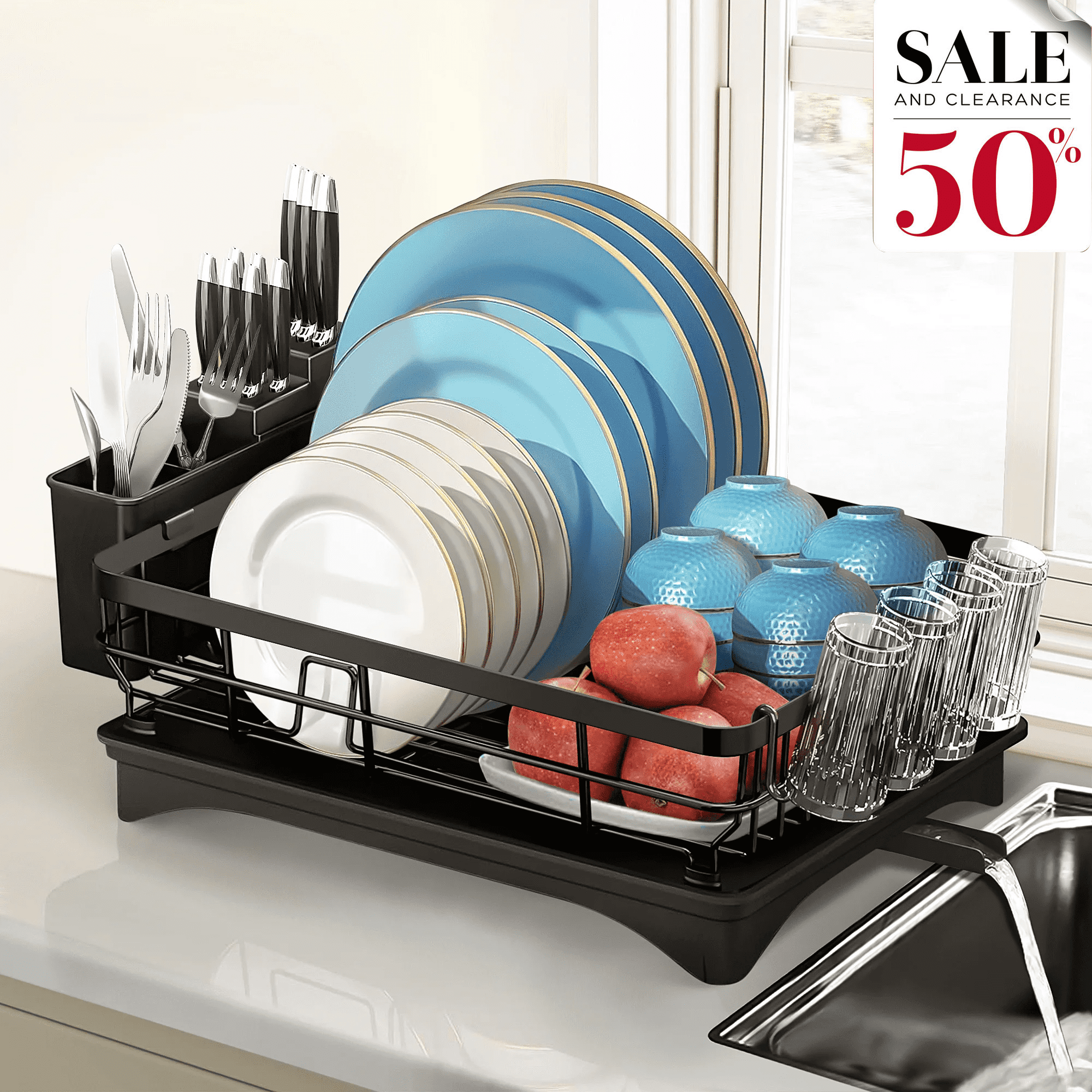 PHANCIR 2 Tier Stainless Steel Dish Drying Rack with Drainboard Utensils Cup Holder Black Walmart