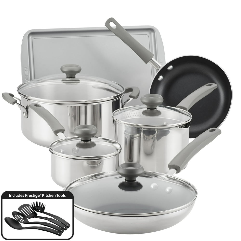 Farberware 14Piece Complements Stainless Steel and Nonstick Pots and