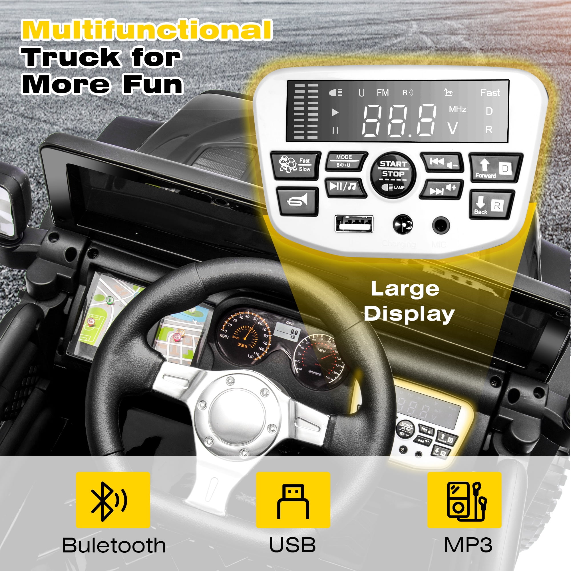 24V Kids Ride on Truck Car, Battery Powered Ride on Car with Remote Control, Electric Vehicle Car for Boys Girls Aged 3-6, Ride on Toy w/Bluetooth, Lights, 4 Wheelers, Gift for Kids Tollder, Black