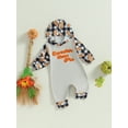 thumbnail image 3 of Wassery Infant Baby Boys and Girls Thanksgiving Jumpsuit Long Sleeve Round Neck Letter Print Hood Sweatshirt Bodysuit 6 12 18 24 Months Newborn Fall Winter Clothes, 3 of 8