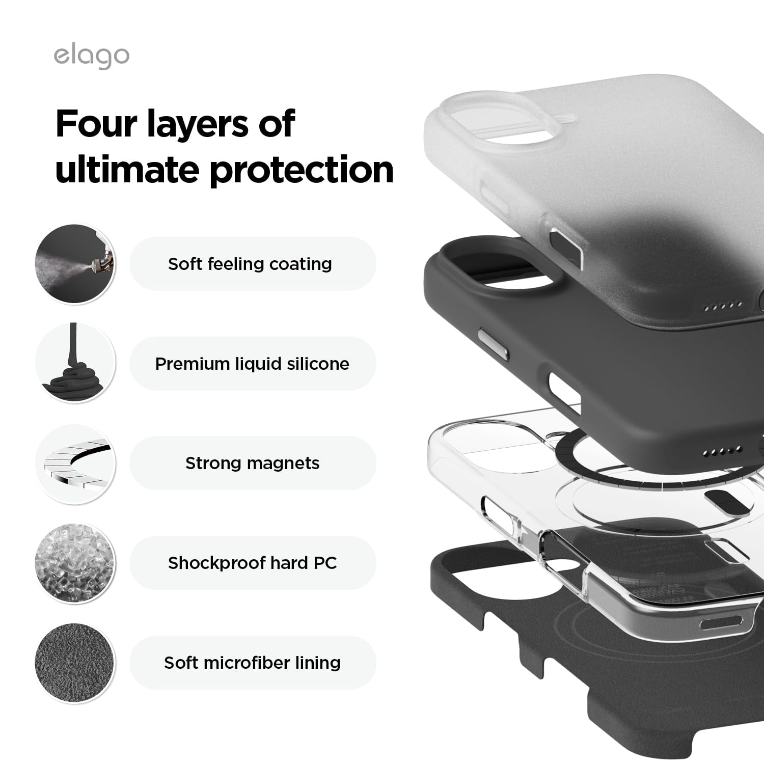 elago Magnetic Silicone Case Compatible with iPhone 16 Case 6.1 Inch Compatible with All MagSafe Accessories - Built-in Magnets, Soft Grip Silicone, Shockproof [Black]