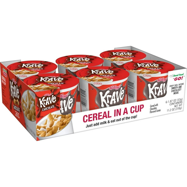 Kellogg's Krave Cold Breakfast Cereal Cups, Chocolate, 6 Ct, 11.2 Oz