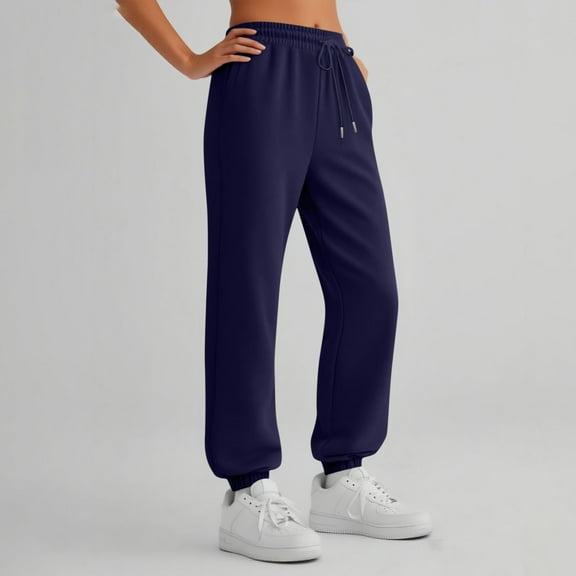Sweatpants Women Baggy High Waisted Sweat Pants Fall Clothes Casual Joggers Y2k Aesthetic Warm Trousers with Pockets 01-Dark Blue XL