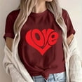 thumbnail image 2 of WREESH Women's Graphic Tee Shirts Valentine's Day Love Heart Printed T-Shirts for 2025 Spring Summer Tops Valentin Gifts Wine, 2 of 5
