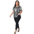 thumbnail image 3 of DARING DIVA Women's Plus Metallic Tops Crew Neck Short Sleeve Party Blouses 1X Silver, 3 of 6