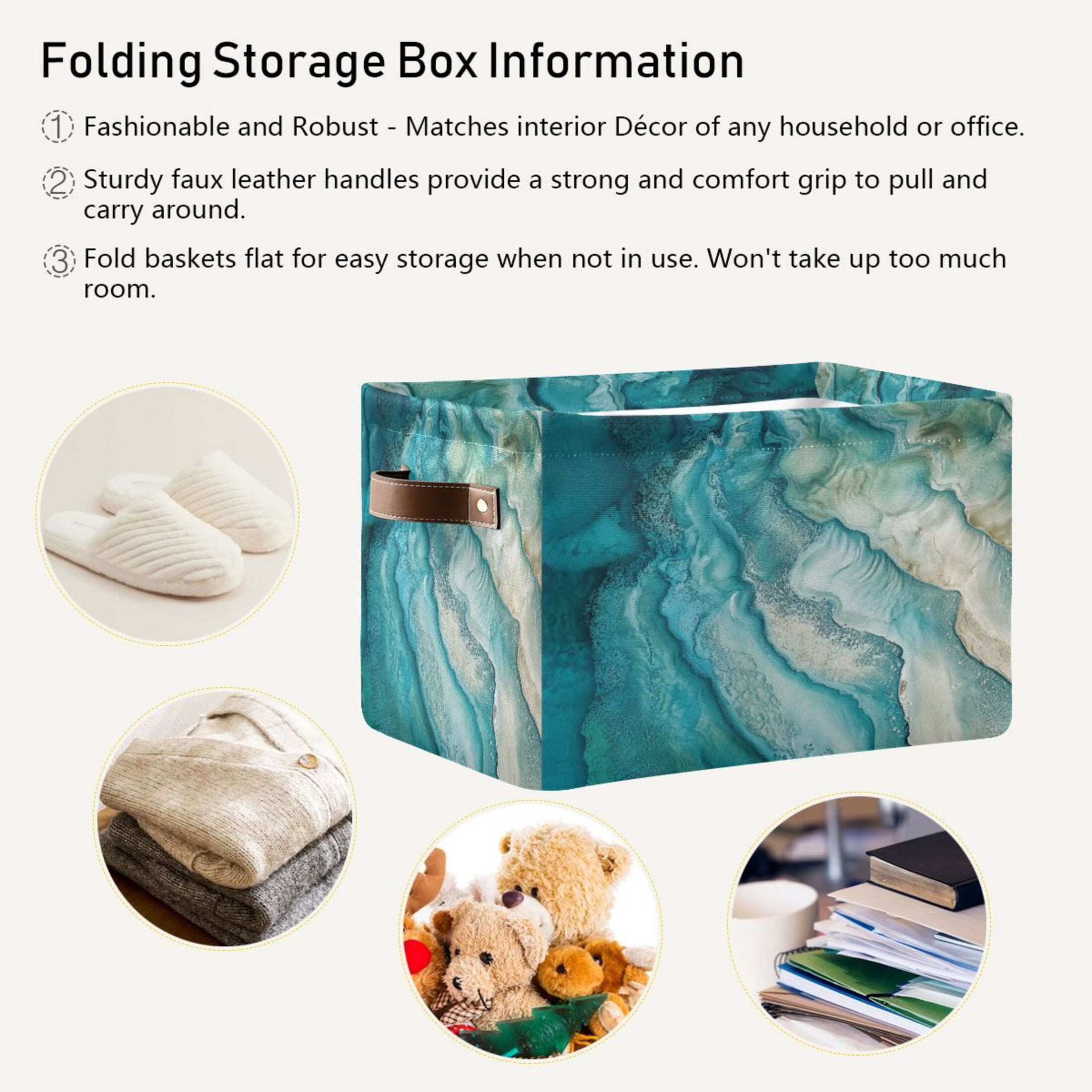 Rocky Shores Foldable Storage Basket,Canvas Fabric Foldable Storage Bins with Handles Open Home Storage Bins Boxes for Toy Book Shelf Closet Baskets