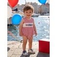thumbnail image 4 of BemeyourBBs Newborn Baby Boy Girl 4th of July Outfit Independent Day Summer Smocked Bubble Romper Patriotic American Flag Embroidery Sleeveless Gingham Plaid Bodysuit Jumpsuits, 4 of 9