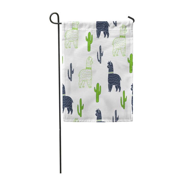 NUDECOR Pattern Alpaca and Cactus Ornamental Ethnic Lama Doodle Drawing Garden Flag Decorative Flag House Banner 12x18 inch