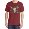 thumbnail image 2 of Wild Bobby,Long Horn Cow Skull Floral Mosaic, Streetwear, Garment-Dyed Washed Look Short Sleeve T-Shirt, Tomato, X-Large, 2 of 3