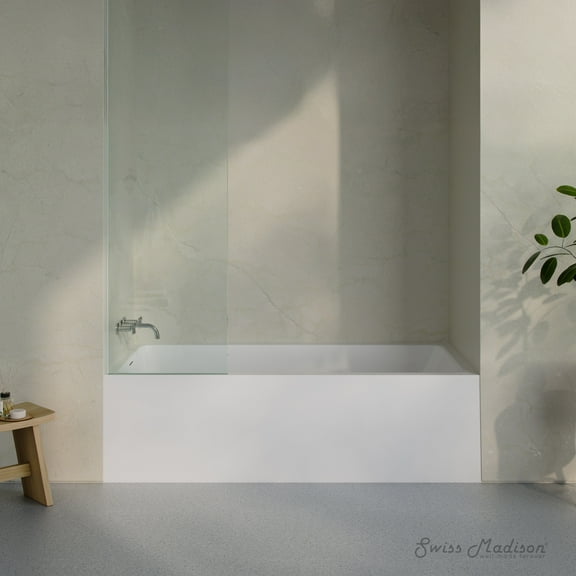 Voltaire 72 x 32 Skirted Left Drain Soaking Alcove Bathtub in Glossy White, Drain Included