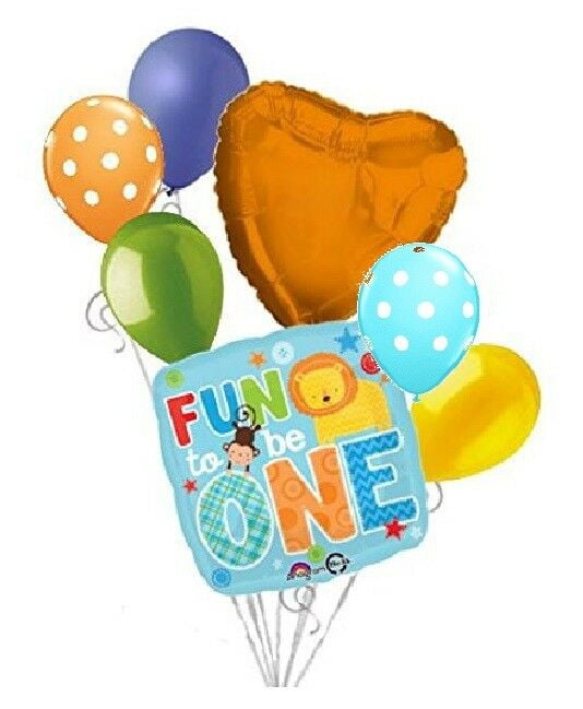 BIRTHDAY BALLOON BOUQUET 7 BALLOONS PLUS RIBBON PARTY DECORATIONS ANIMAL PRINT