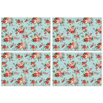 Pioneer Flower Floral Print Pattern Summer Placemats Table Placemats Set Of 4-Linen Kitchen Washable Placemats Table Mats 12x18 Inch Non-Slip Heat Resistant