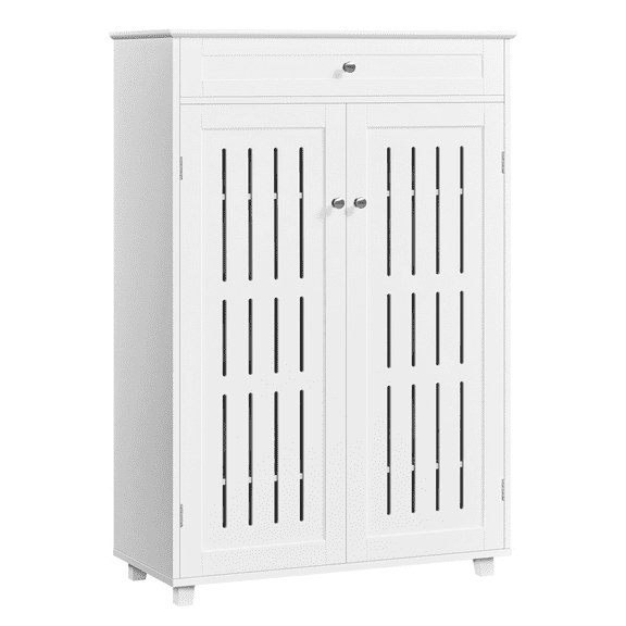 Renwick 5-Tier Wooden Adjustable Shoe Storage Cabinet with Drawer and Louvered Door, White