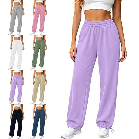 SYwaren Joggers for Women Casual Athletic Drawstring Elastic Waist Solid Color Active Workout Running Fashion Everyday Lounge Sweatpants with Pockets