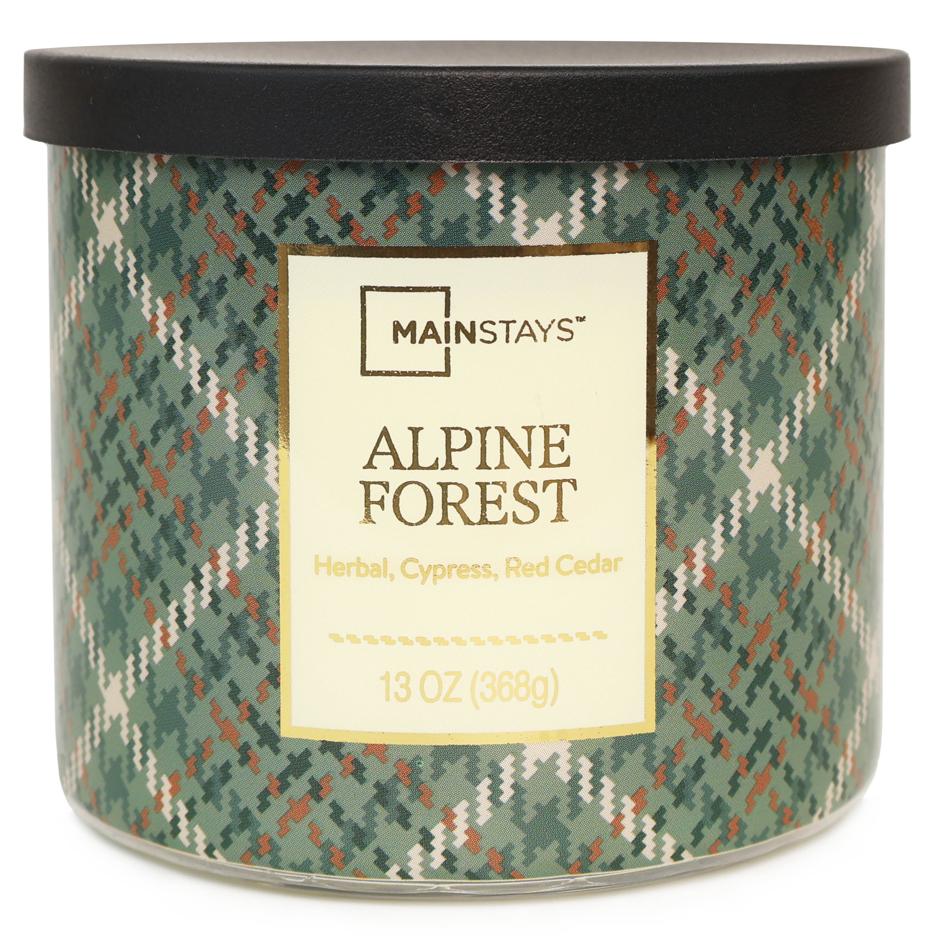 Mainstays 3-Wick Alpine Forest Candle With a Green Plaid Design, 13-Ounce