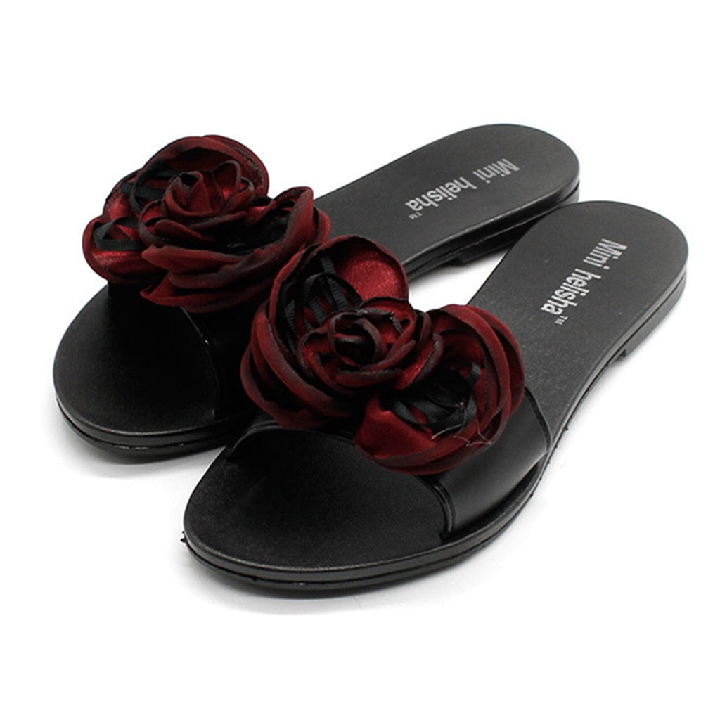 slippers women beach summer elegant flat with sandals rose silk shoes -