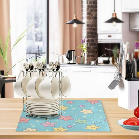 

Kitchen Leather Drying Mat 17.7*11.8*0.12 Inch Kitchen Drying Mat Coffee Machine Mat Dish Drying Mats Fast Water Absorption Beautiful Fashion Smiling Star