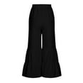 thumbnail image 6 of XFLWAM Women's Boho Elastic High Waisted Ruffle Hem Wide Leg Palazzo Pants Baggy Drawstring Trousers Black S, 6 of 8