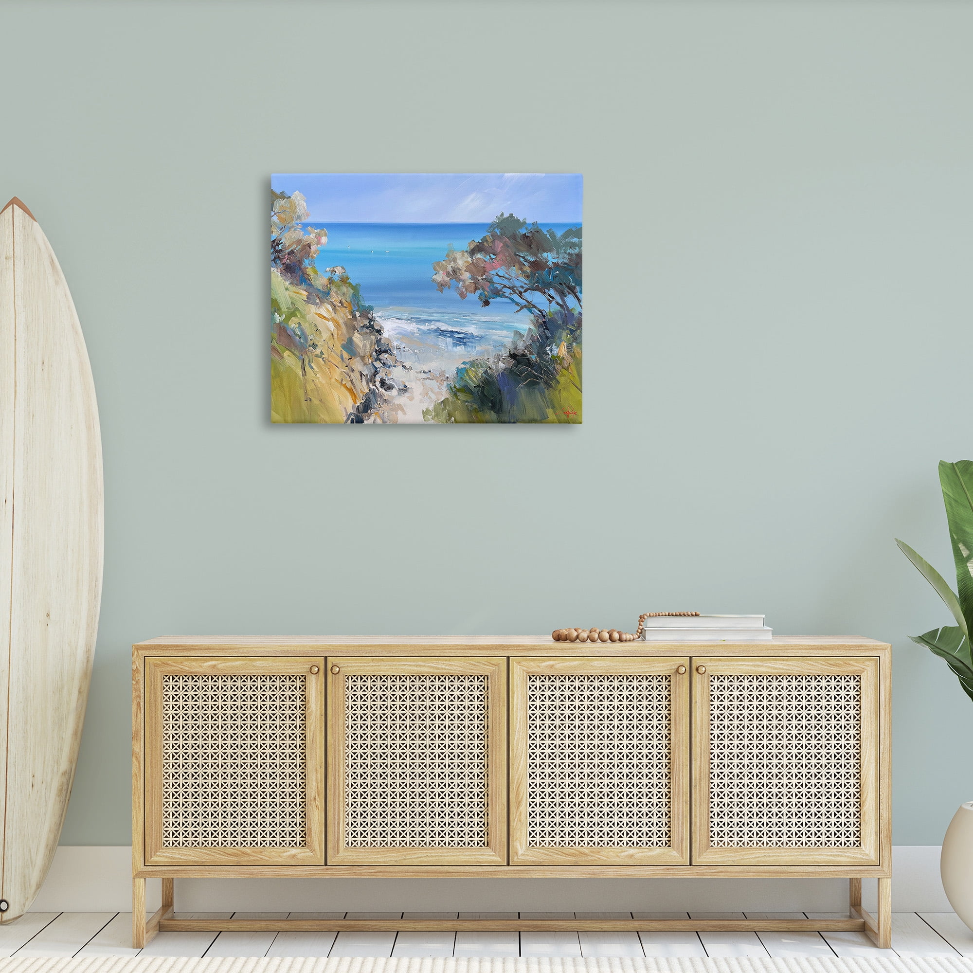 Stupell Industries Beach Cliffs Abstraction Landscape Painting Gallery Wrapped Canvas Art Print Wall Art, 40 x 30