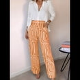 thumbnail image 4 of Conjunto de Dos Piezas para Mujer, con Estampado Geométrico, Pantalones de Cintura Alta y Camisa Sencilla. Color Naranja M, 4 of 7