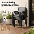 thumbnail image 6 of Outdoor Dining Table & Chairs, Patio Dining Sets with 6 Stackable Textilene Armchairs, All-Weather Plastic Furniture Dining Set Steel Frame and Wood Grain Top Table, 6 of 9