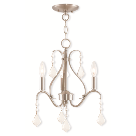 

Brushed Nickel Tone Finish Mini Chandeliers Steel Material Candelabra Base 17 Long 3 Light Fixture