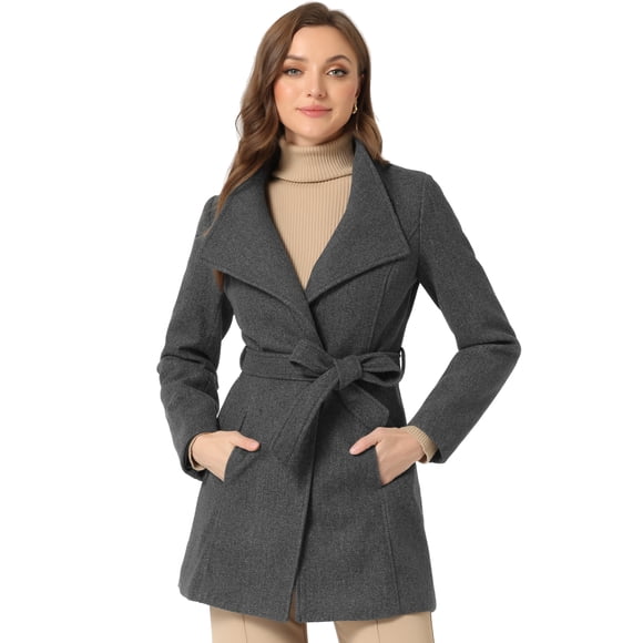 Abrigos Largos Con Cinturón De ManLarCon Cuello Alto Elegante De Invierno PaMujer Gris Oscuro L
