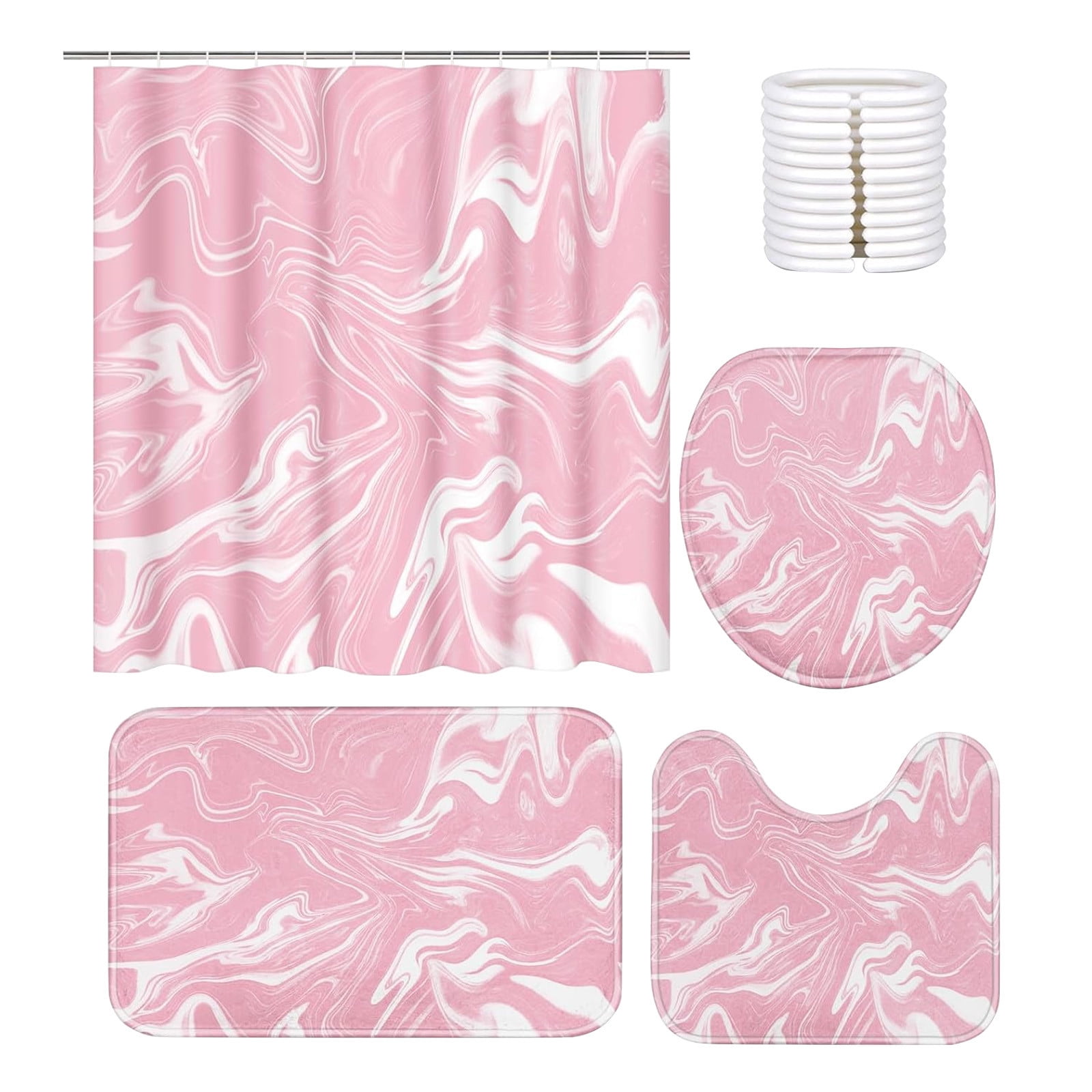 70x70 Inches Bathroom Decor 4 Pcs Shower Curtain Set With Rugs ColorfulMarbles Bathroom Set With AntiSlip Rug Toilet Lid Cover Bath Mat And 12 Hooks
