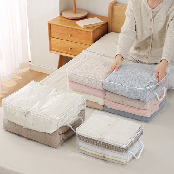 Callipe Quilt Storage Bag with Double Zippers Large Capacity Transparent Design Waterproof Easy to Clean Reusable Moisture-proof Storage Bag