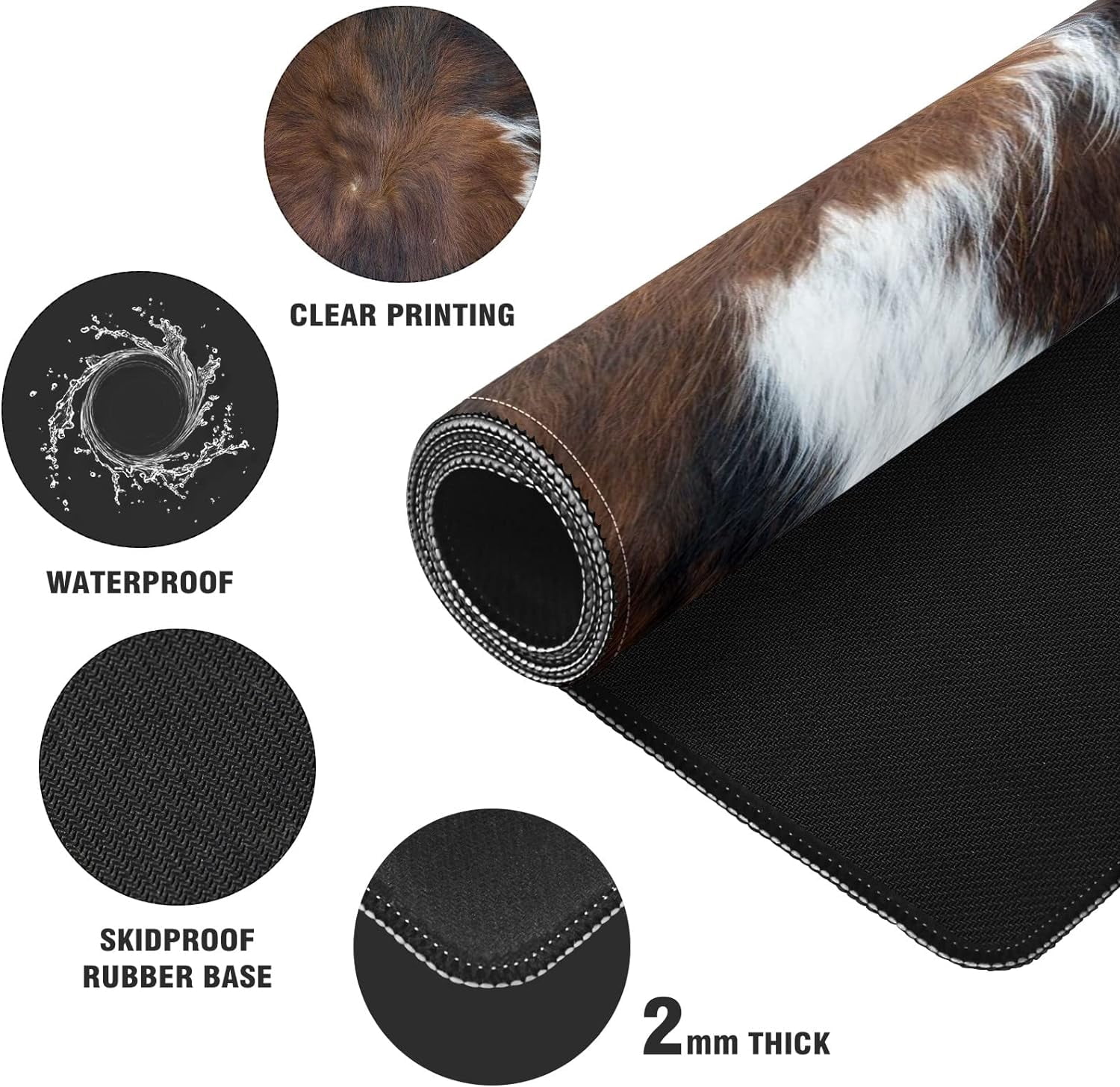 Brown Cowhide Desk Mat, Desk Accessory, Cute Workspace, Trendy Workspace, Trendy, 35.4x15.7in Large Gaming Mouse Pad, Cute Desk Topper, Pretty Desk Pad