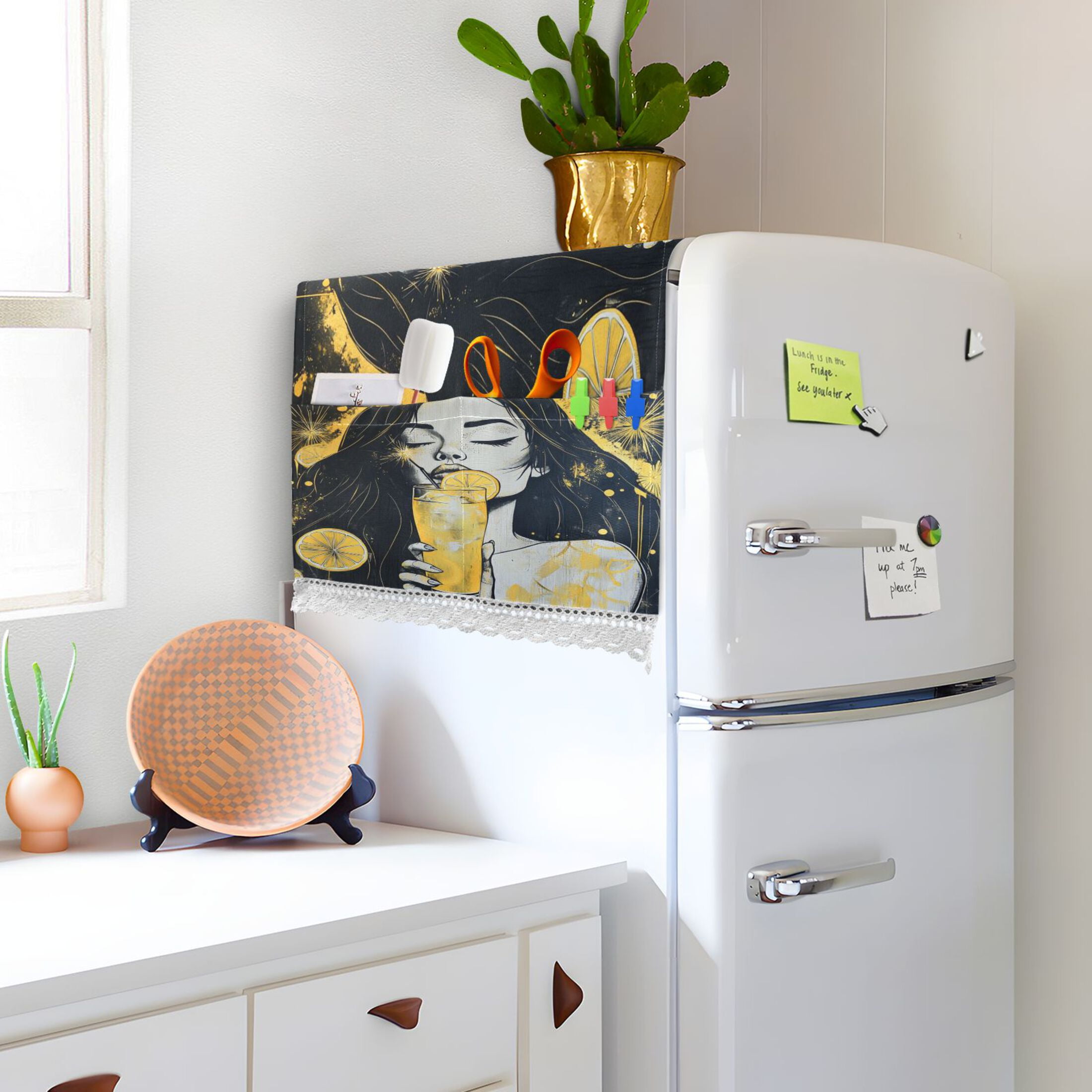 Blackhair GirlWasher and Dryer Covers Dust-Proof and Oil Resistant Fridge Cover with 4 Storage Pockets Washing Machine Top Cover for Laundry Kitchen Home 51.2 x 22 In
