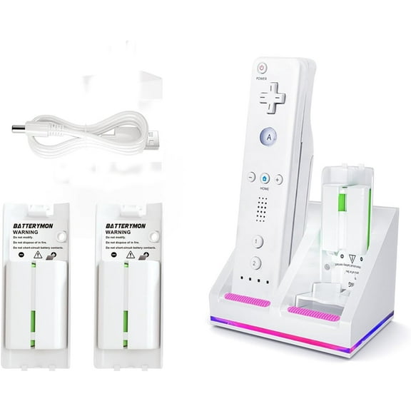 2-in-1 Charging Station for Wii&Wii U Remote Controller with 2 Pack 2800mAh Rechargeable Batteries (Remote Not Included)