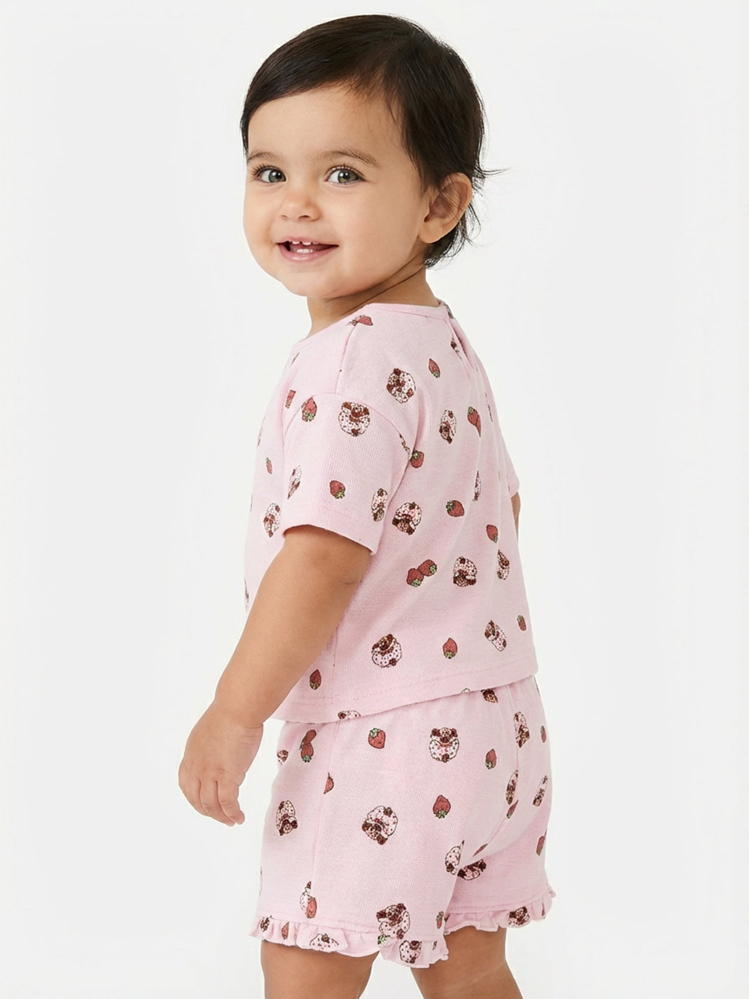 Strawberry Shortcake Baby Girls Textured Knit Top and Ruffle Shorts Set, 2-Piece, Sizes 0M-24M
