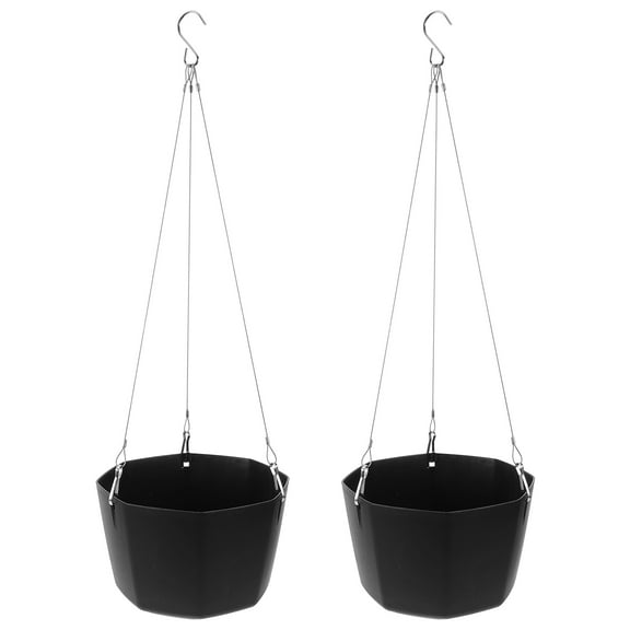 WEUVEB Decorative Hanging Baskets Black Plastic Stainless Steel for Home Garden 2Pcs