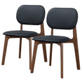 thumbnail image 2 of Kelsey Black Leather Dining Chairs (Set of 2) - Mid-Century Modern, Walnut Wood Base, 18.1"W x 21.1"D x 31.7"H, for Dining Room & Living Spaces., 2 of 12