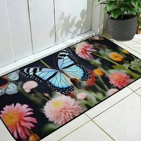 Heduofu Front Door Mat Indoor Outdoor Welcome Doormats Non-Slip Entryway Mats Colorful flowers and butterflies Entry Rugs Absorbent Resist Dirt Floor Mats for Entrance Inside