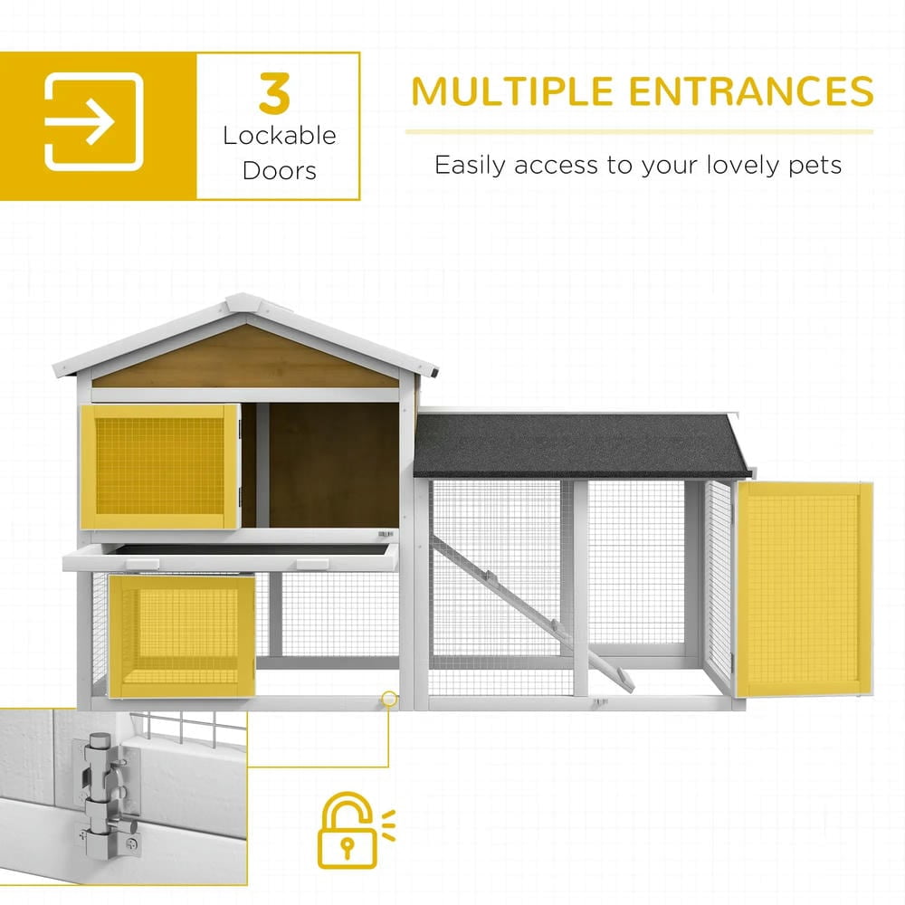 GVN Rabbit Coop, Pet Rabbit Hutch, Rabbit House,58" Wooden Rabbit Hutch with Run, Removable Tray, Asphalt Roof, Lockable Doors and Ramp, Nature Wood