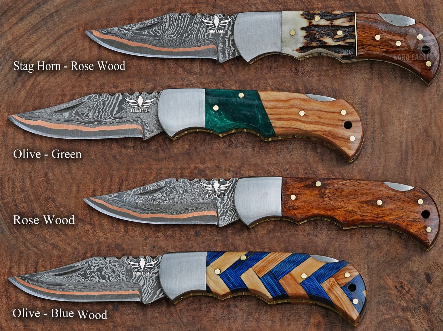 Lara Eagle Personalized Handmade Damascus Copper Folding Knife for Men – Copper Anniversary Pocket Knife – Groomsmen, Outdoor, Camping, Hunting & Survival Gift for Him