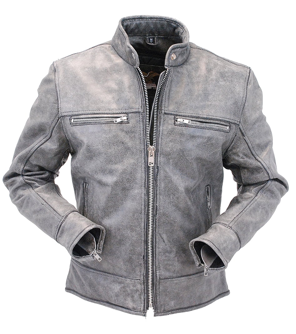 Jamin Leather Womens Hand Painted Vintage Gray Vented Scooter Jacket w//Zip Out #LA805VZGGY
