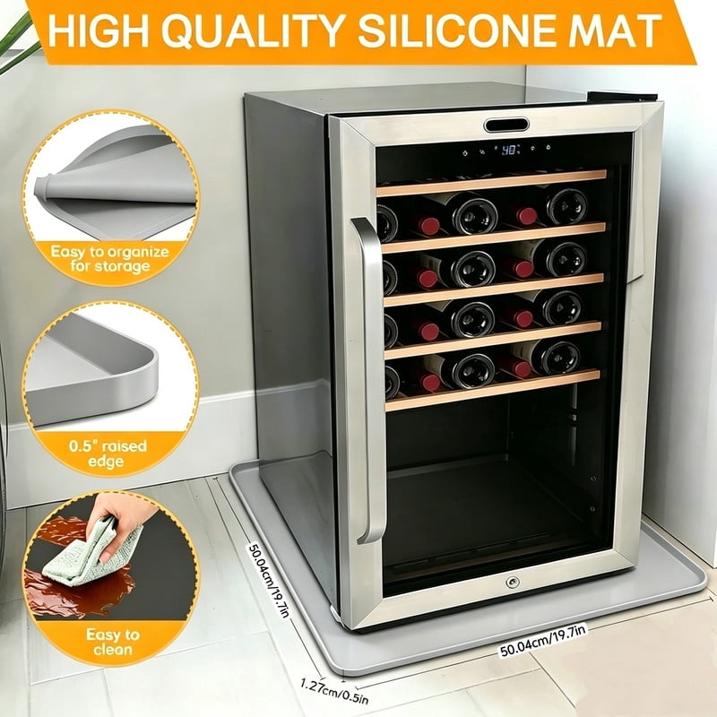 Smlper 19.7 "x 19.7" x 0.5" Mini Fridge Silicone Mat, Fridge Drip Tray Concave And Convex Design Is Leak-Proof and Non-Slip Perfectly Compatible with Washer, Dryer, Wine Cooler, Dishwasher Ect(Gray)