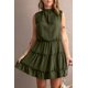 thumbnail image 3 of ABPHQTO Mini vestido verde sin mangas con cuello en V y volantes para mujer, 3 of 5