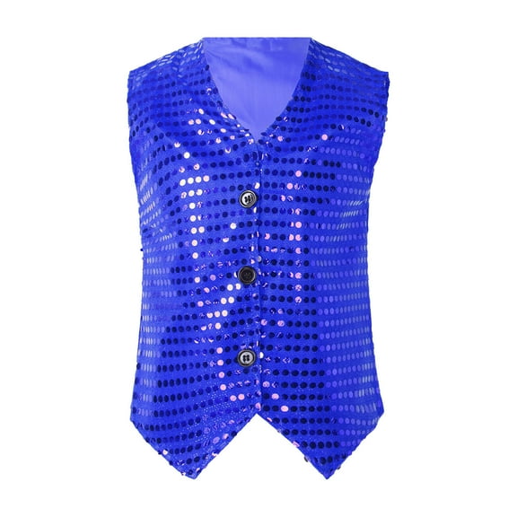 AWZXDE Boys Sequins Vest with Tailcoat Design Shiny Party for Dance and Casual Events Lightweight Comfortable Sleeveless Top Blue,10-12 Years